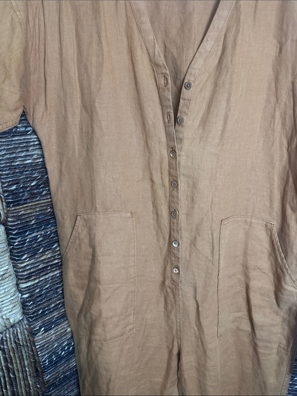 Outerknown Rust Orange Linen Button-Front Jumpsuit - Picture 2 of 7